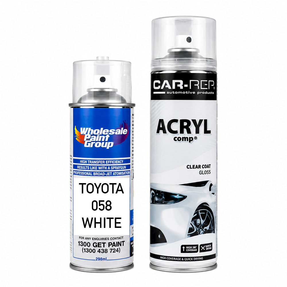 Auto Touch Up Paint for Toyota 058 White Factory Colour Plus 1k Clear Coat