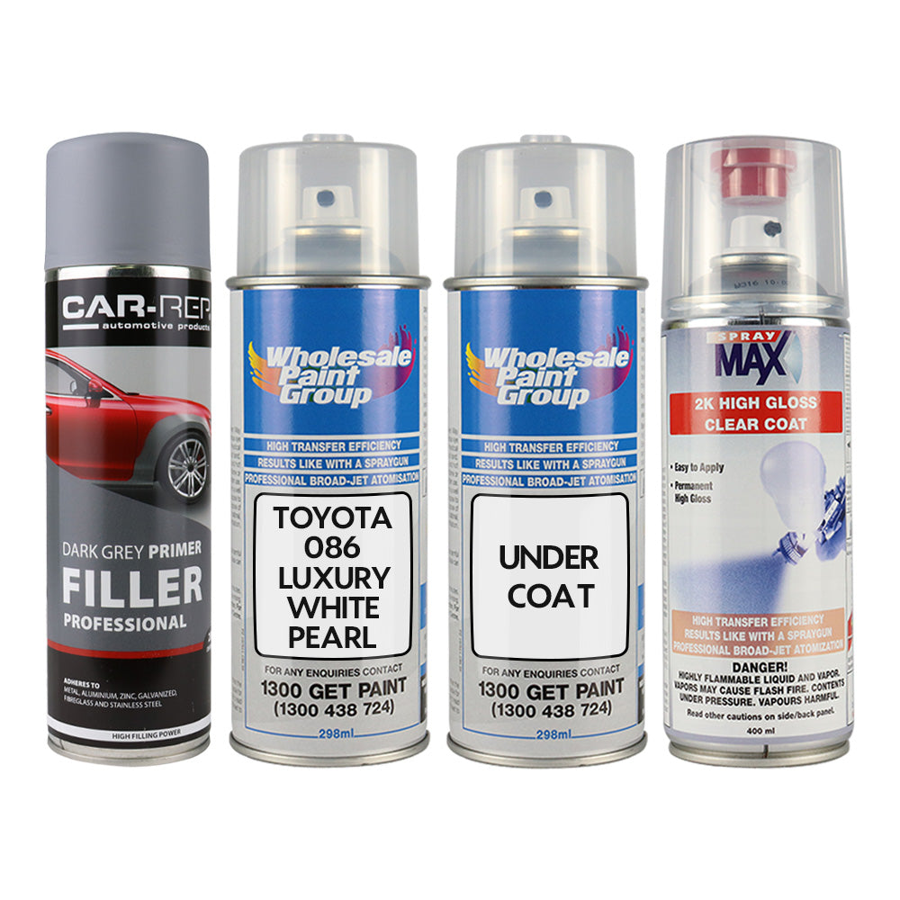Auto Car Touch Up Spray Paint for Toyota 086 Luxury White Pearl Plus 2K Clear Coat & Primer