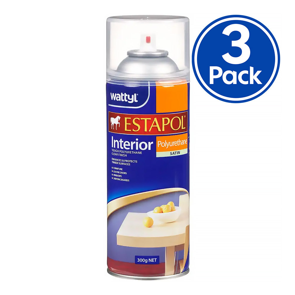 WATTYL Estapol Interior Polyurethane Satin Clear Coat 300g Aerosol x 3 Pack