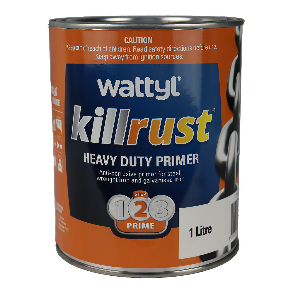 WATTYL Killrust Heavy Duty Primer Grey 1L Anti-Corrosive Metal Rust Protection