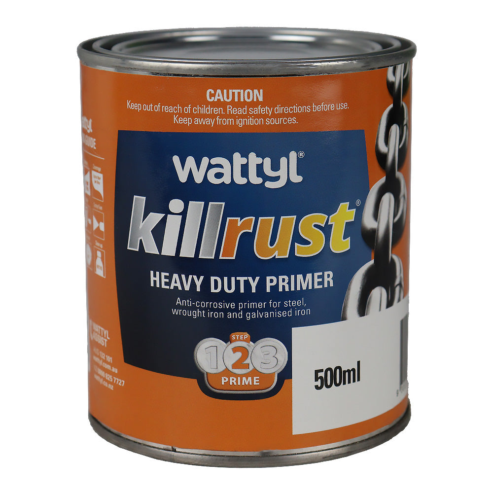 WATTYL Killrust Heavy Duty Primer Grey 500ml Anti-Corrosive Metal Rust Protection