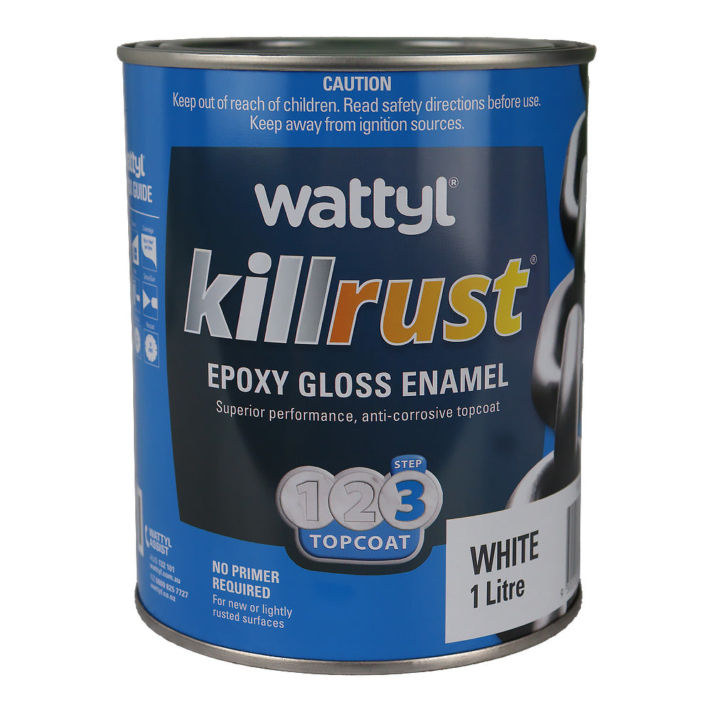 WATTYL Killrust Epoxy Gloss Enamel White 1L Rust Protection Metal Paint