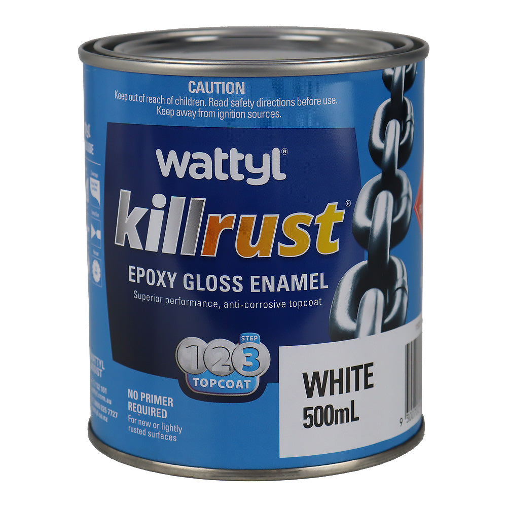 WATTYL Killrust Epoxy Gloss Enamel White 500ml Rust Protection Metal Paint