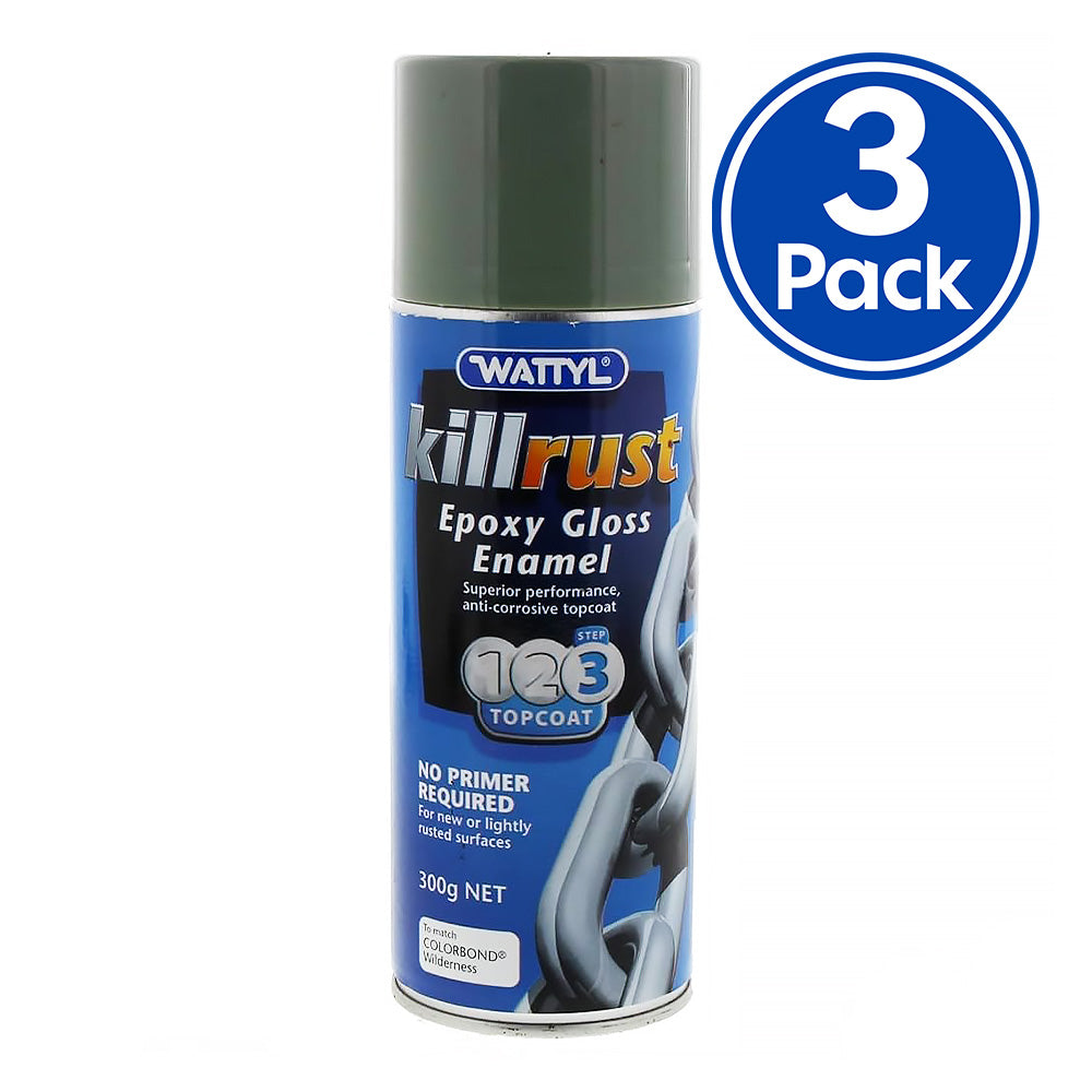 WATTYL Killrust Epoxy Gloss Enamel Paint 300g Aerosol Colourbond Wilderness x 3 Pack