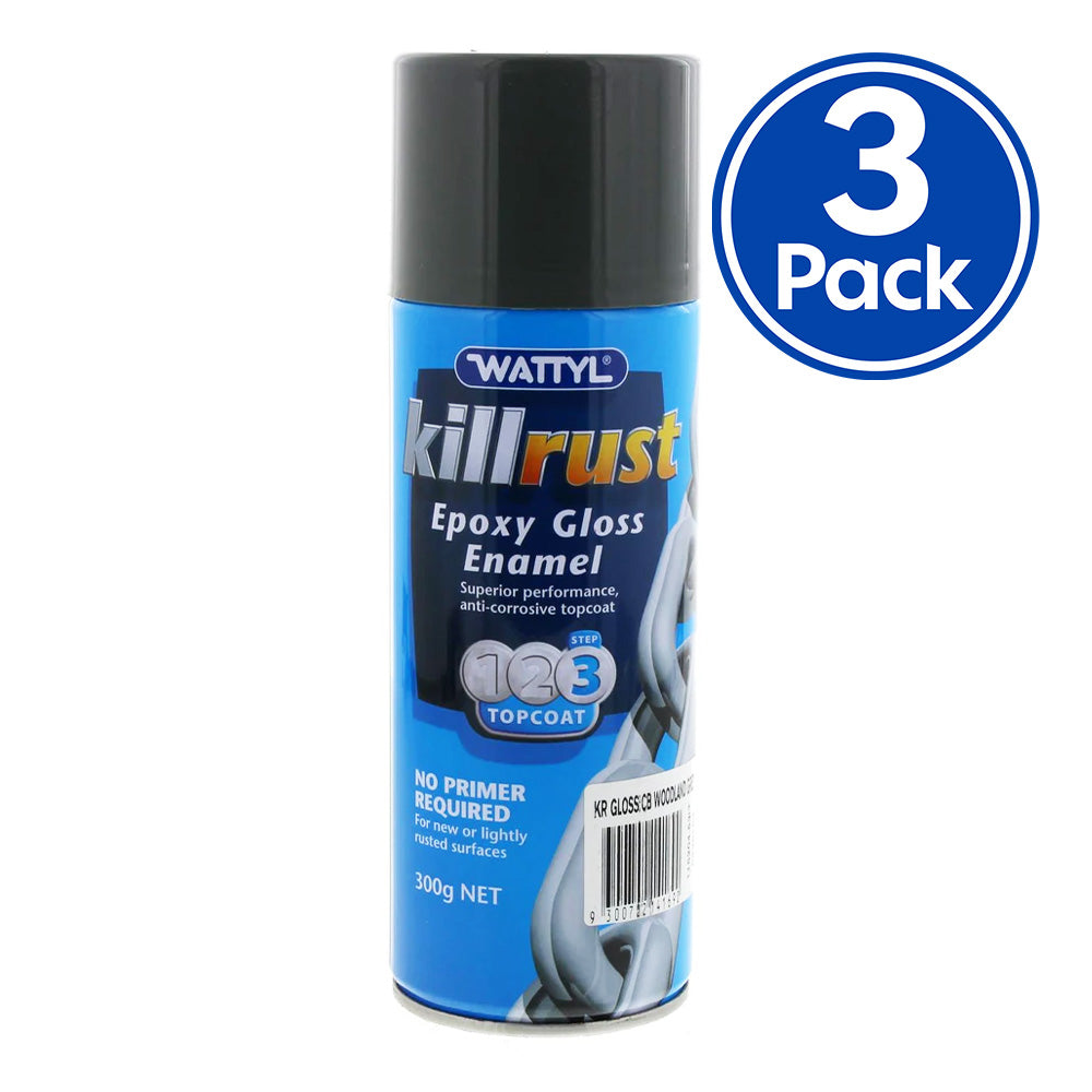 WATTYL Killrust Epoxy Gloss Enamel Paint 300g Aerosol Colourbond Woodland Grey x 3 Pack