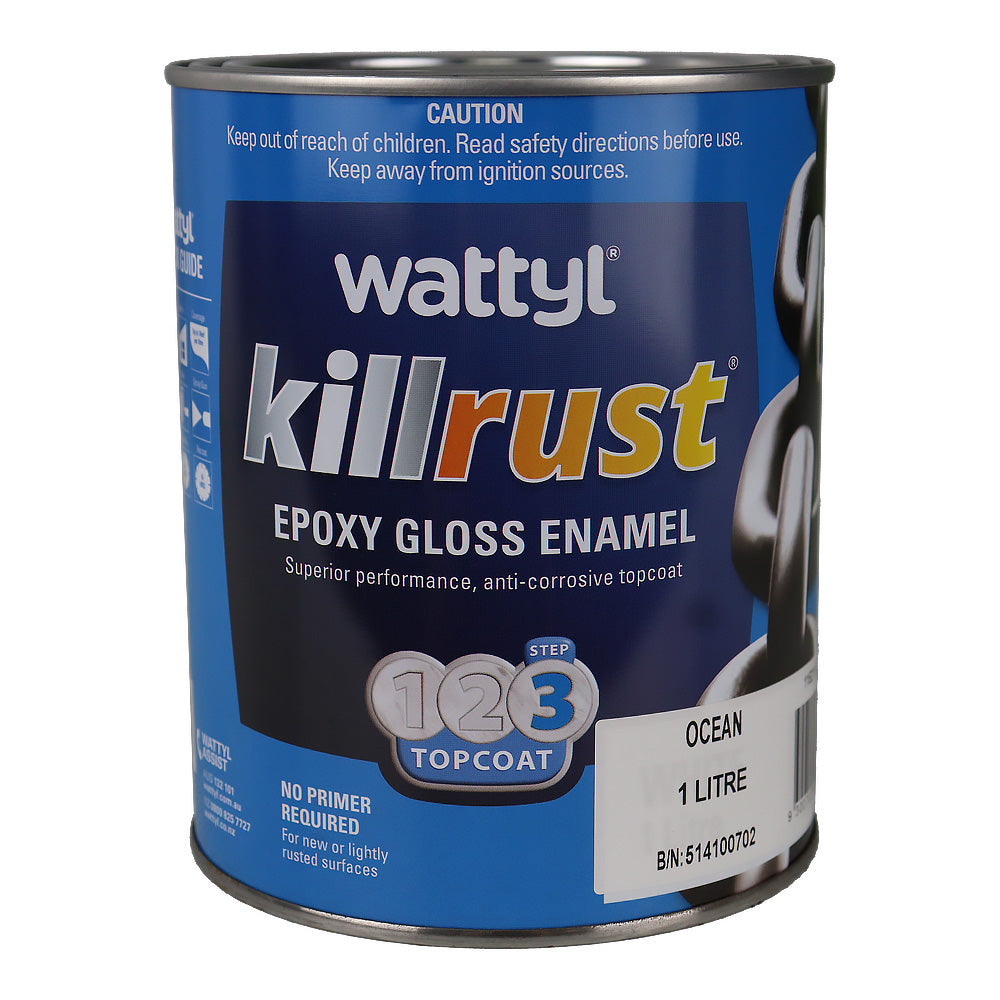 WATTYL Killrust Epoxy Gloss Enamel Ocean 1L Rust Protection Metal Paint