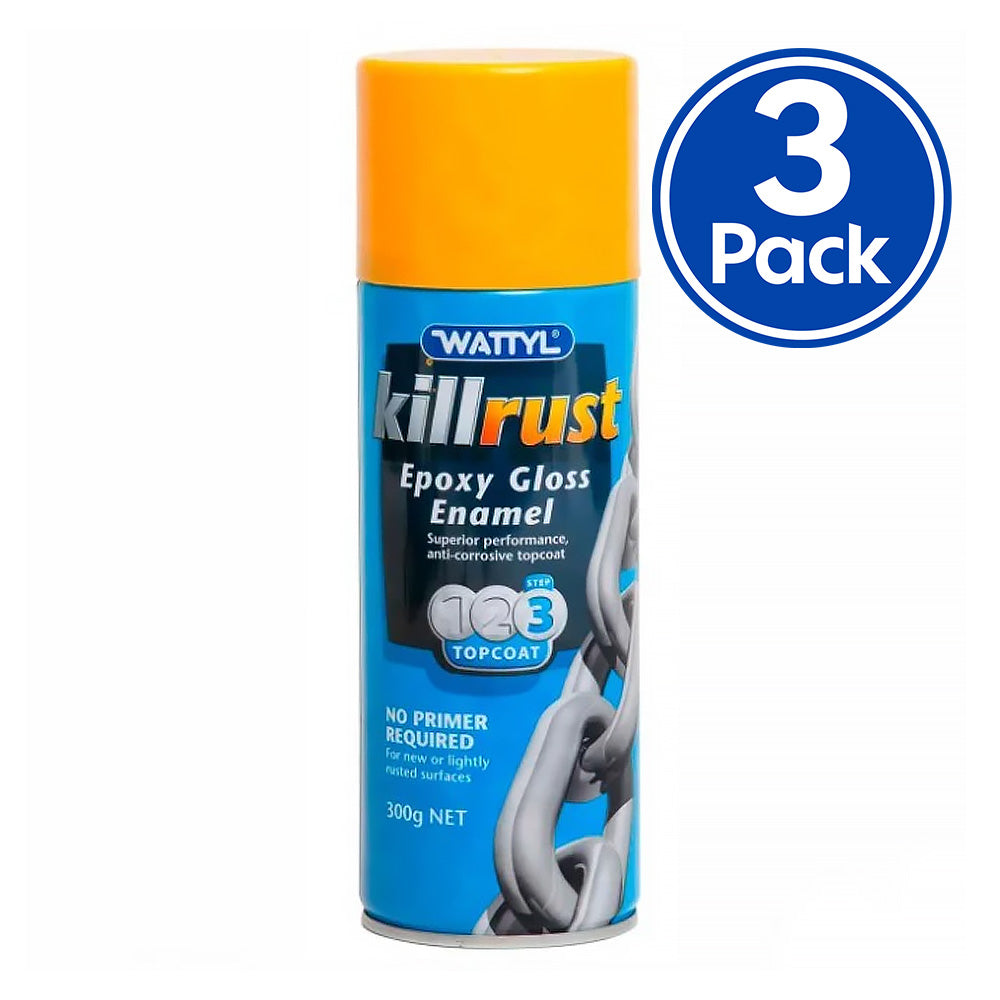 WATTYL Killrust Epoxy Gloss Enamel Paint 300g Aerosol Sungold Yellow x 3 Pack