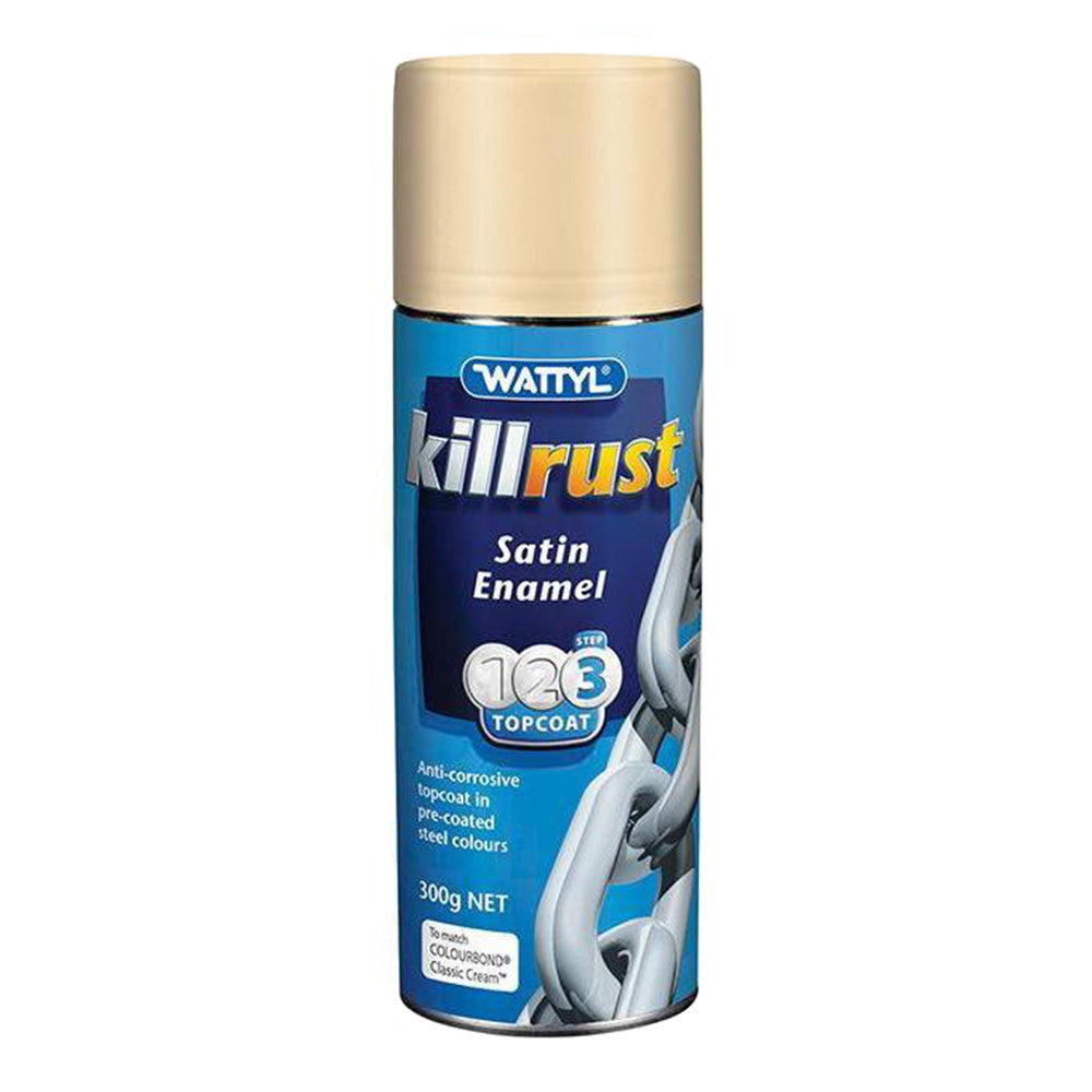WATTYL Killrust Satin Enamel Spray Paint 300g Aerosol Classic Cream