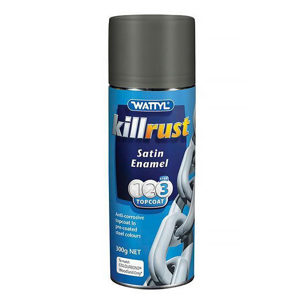 WATTYL Killrust Satin Enamel Spray Paint 300g Aerosol Woodland Grey