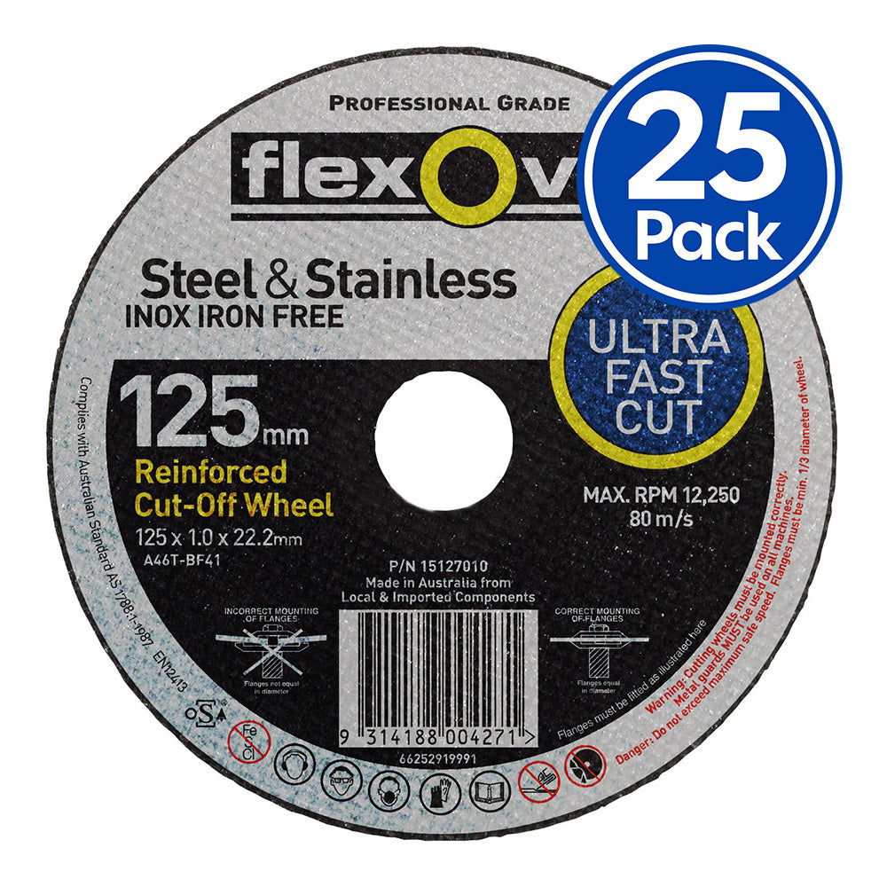 FLEXOVIT Cut Off Wheel 125mm x 1 x 22 Thin Metal Cutting Professional Grinder 5"