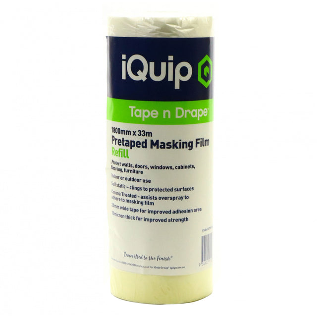 IQUIP Pre-Taped Film Refill Cartridge 1800mm x 33m Plastic Drop Sheet Painting