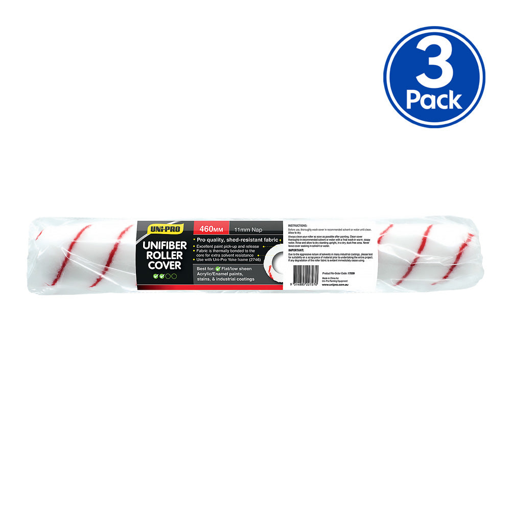 UNi-PRO 460mm Unifibre Roller Cover Paint Roller Sleeve x3