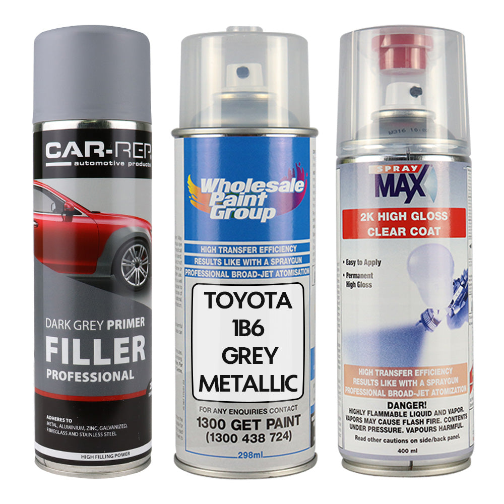 Auto Car Touch Up Spray Paint for Toyota 1B6 Grey Metallic Plus 2K Clear Coat & Primer