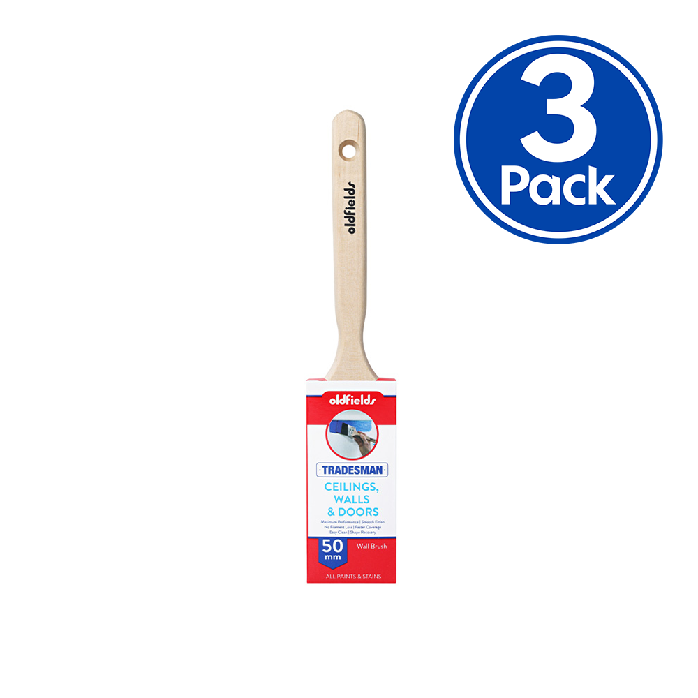 OLDFIELDS Tradesman Range Wall Sash Angle Oval Paint Brush 38mm to 88mm x 3 Pack