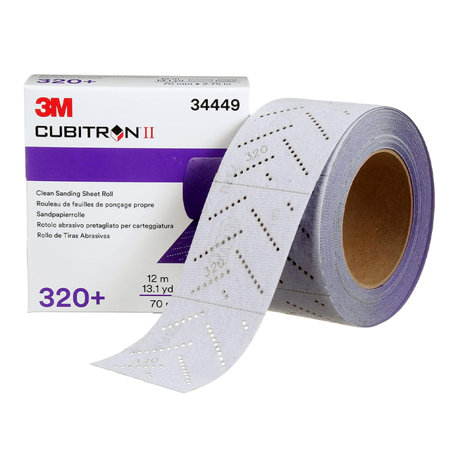 3M 34449 Cubitron II Hookit Purple Clean Sanding Sheet Roll 320+ Grit 70mm x 12m