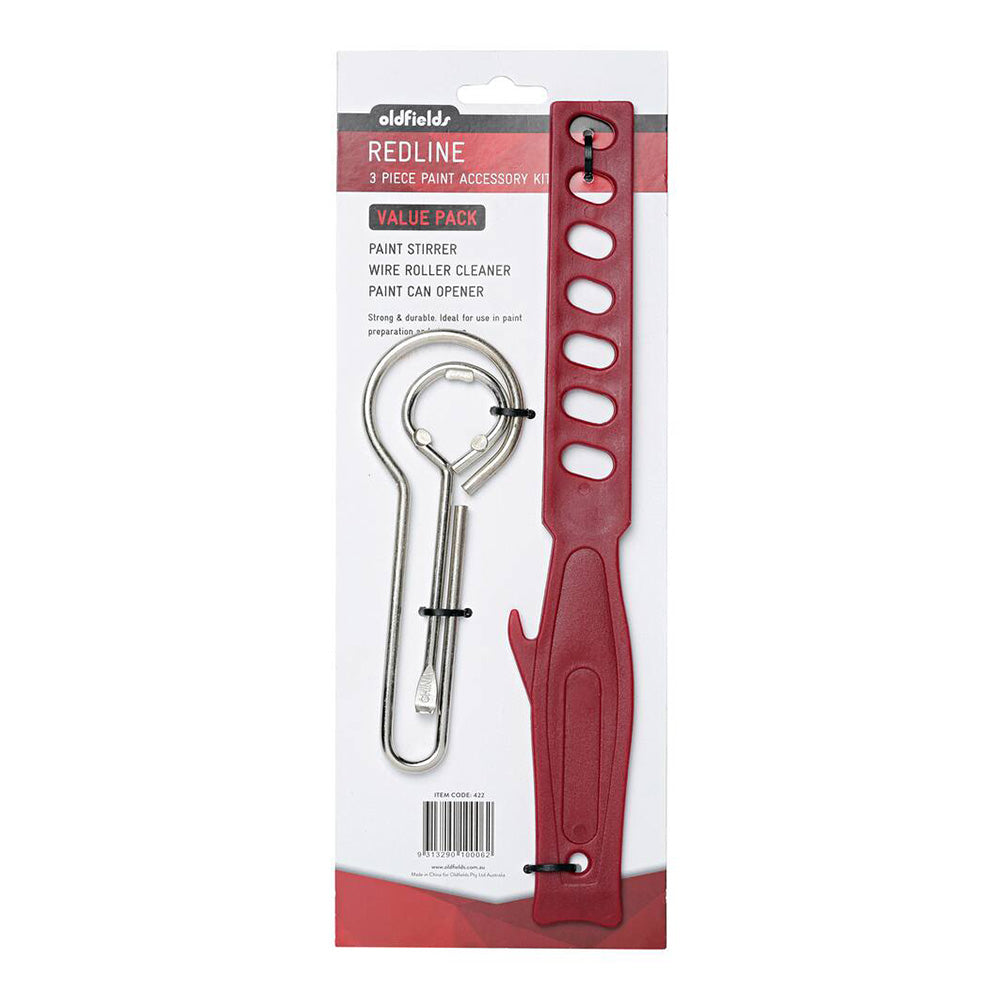 OLDFIELDS Redline Paint Accessory Kit 3 Pack Stirrer Can Opener Roll Cleaner