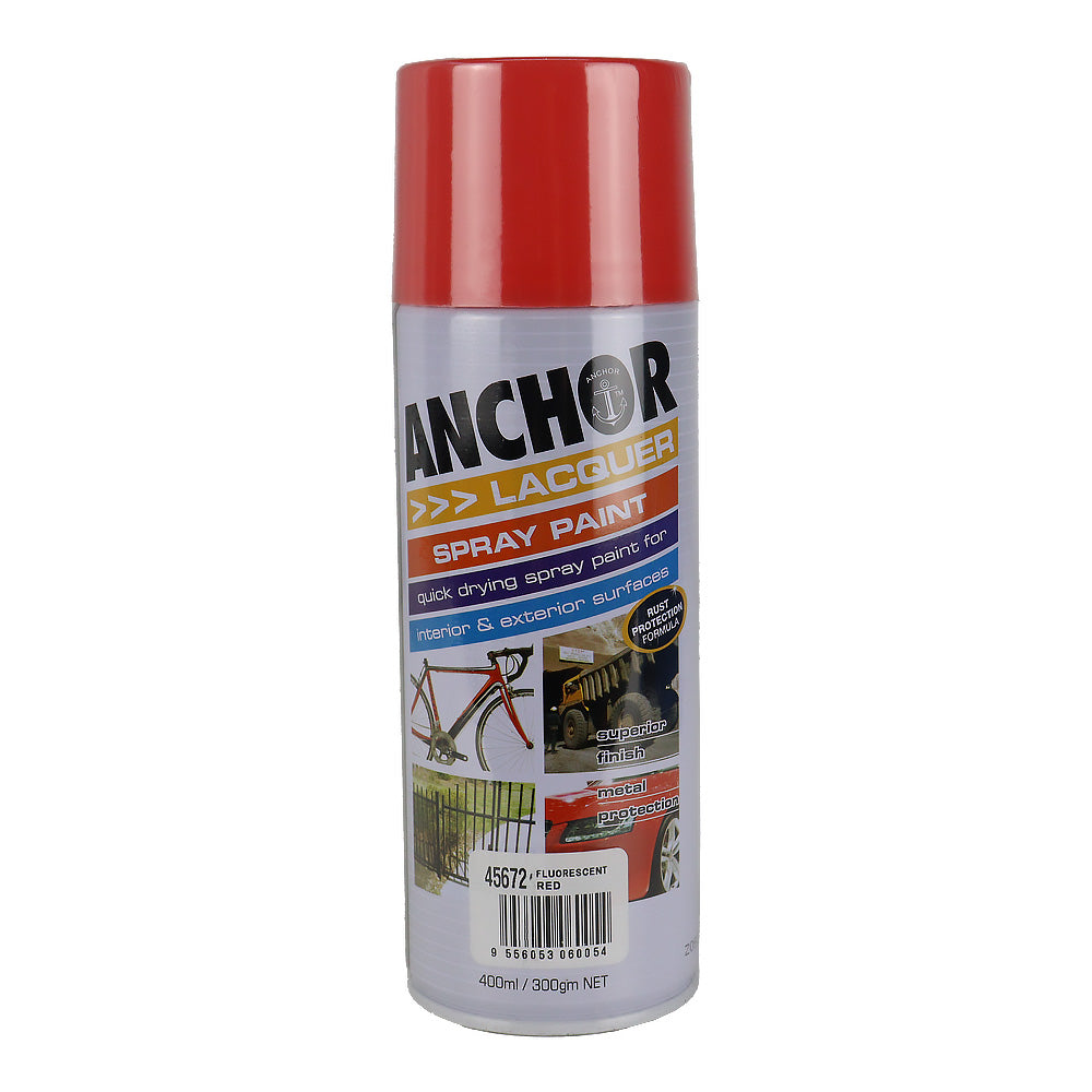 ANCHOR Lacquer Spray Paint Fluorescent Red 300gm Aerosol Quick Drying