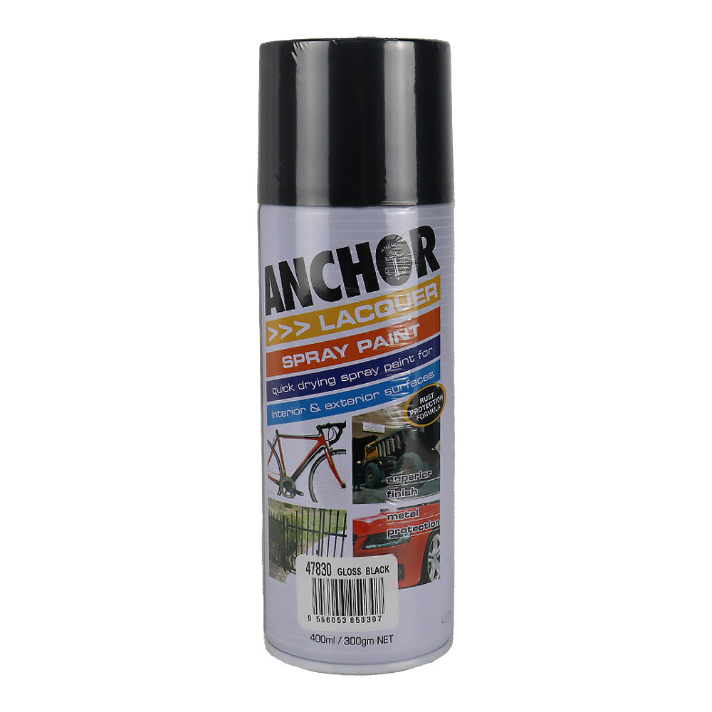ANCHOR Lacquer Spray Paint Gloss Black 300gm Aerosol Quick Drying