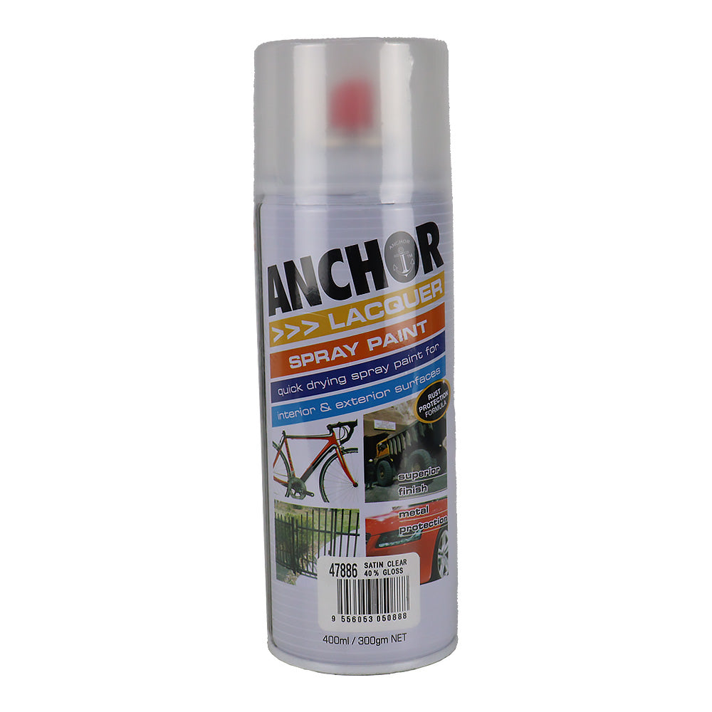 ANCHOR Lacquer Spray Paint Satin Clear 40% Gloss 300gm Aerosol Quick Drying