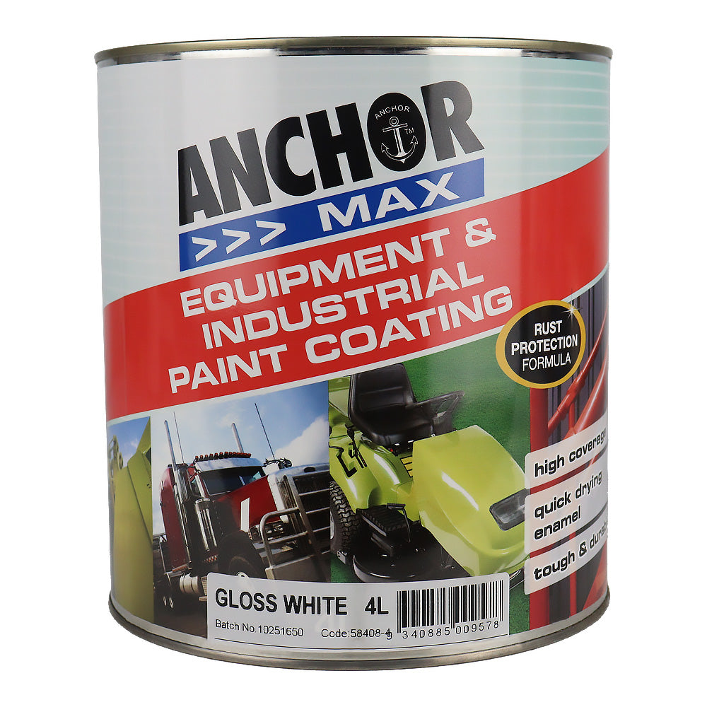 ANCHOR MAX Gloss White 4L Industrial Enamel Paint High Durability