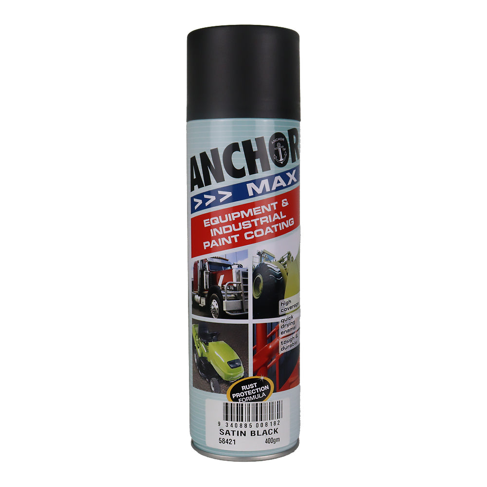 ANCHOR MAX Satin Black 400gm Industrial Spray Paint High Coverage