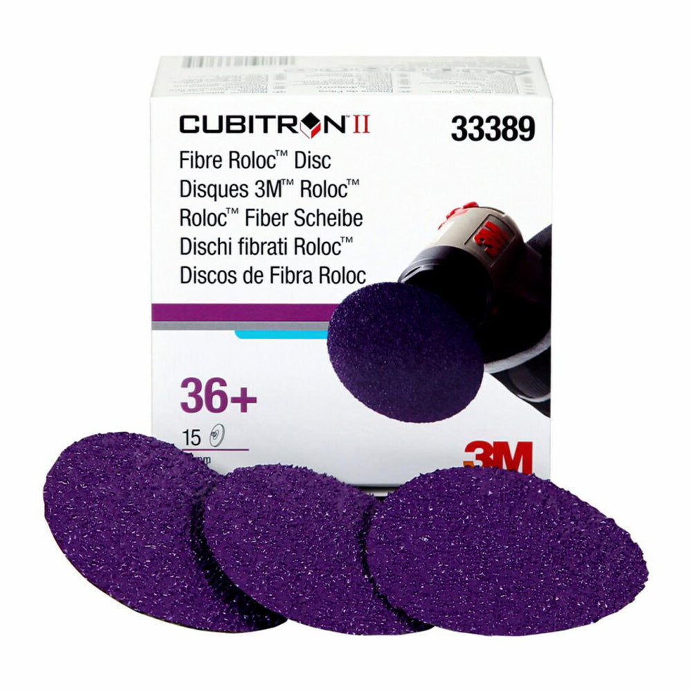 3M 33389 Cubitron II Fibre Roloc Sanding Disc 75mm 3" 36 Grit x 15 Pack Box Discs
