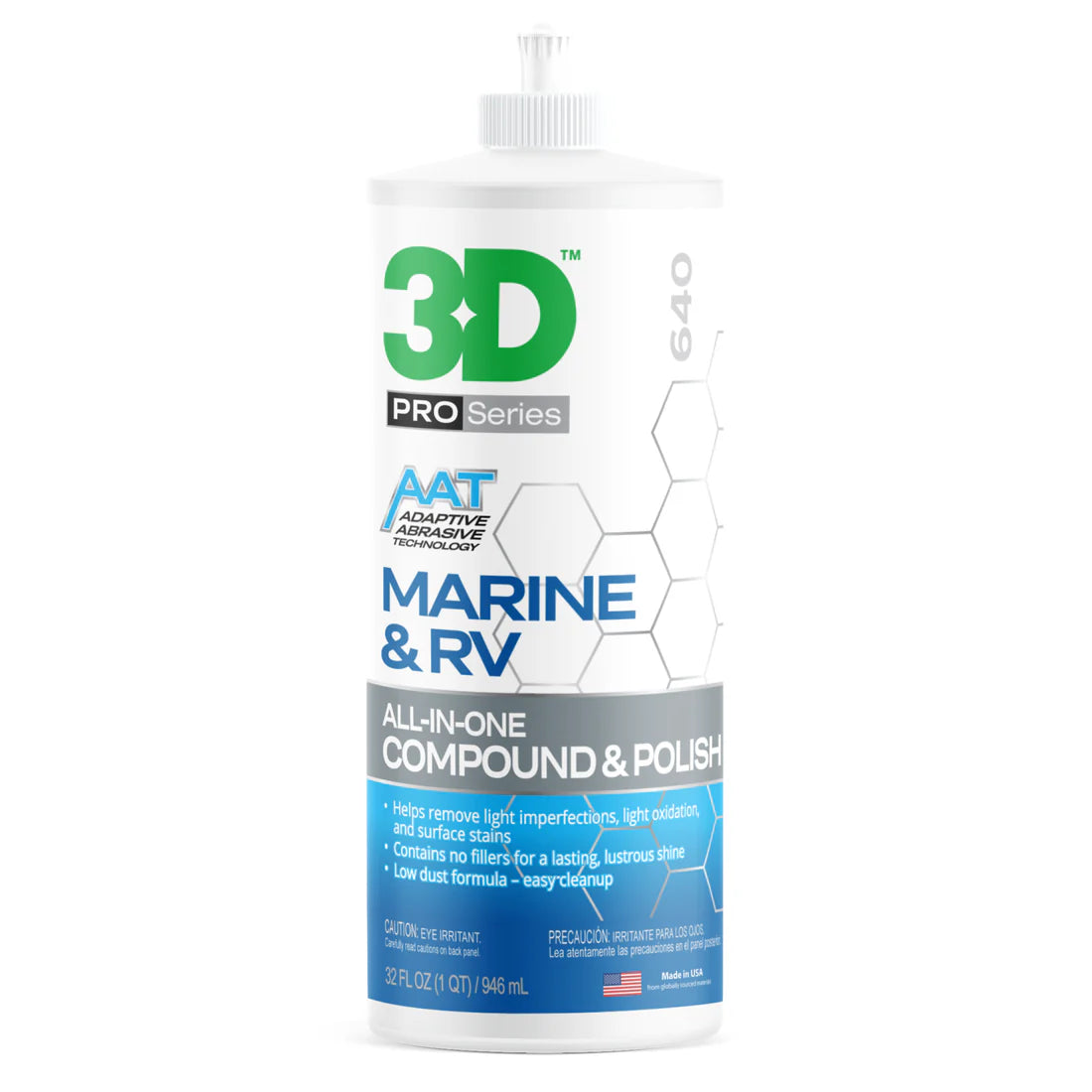 3D Marine & RV All-In-One Compound & Polish 946ml Gel Coat Professional Grade