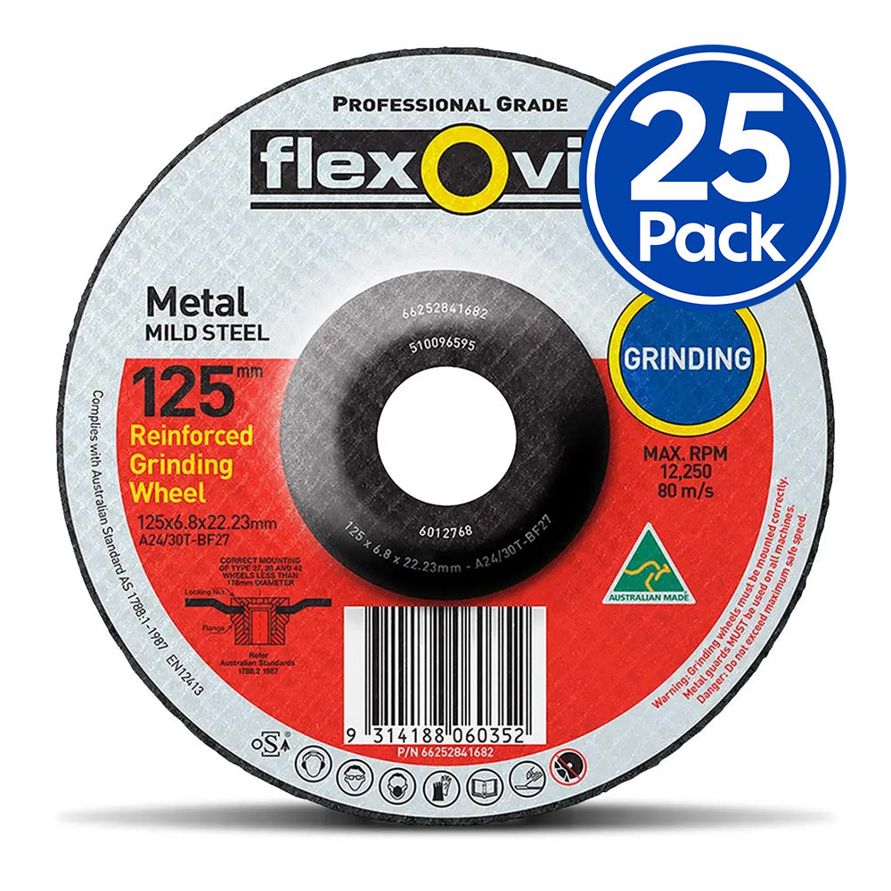 FLEXOVIT Depressed Centre Grinding Disc 125 x 6.8 x 22mm Wheel Metal Mild Steel
