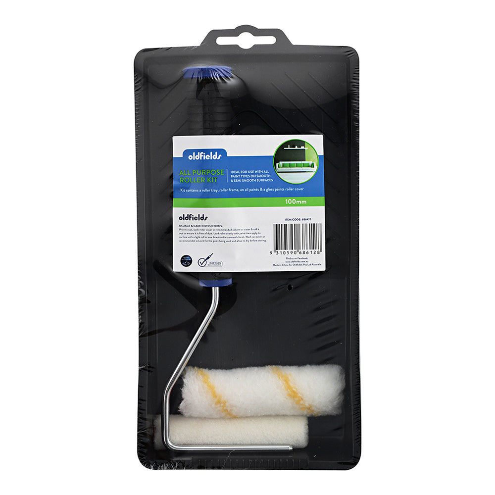 OLDFIELDS Mini All Purpose Paint Roller Kit 100mm 4 Piece Economical Tray Set