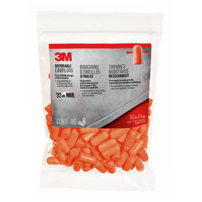 3M 92800 Disposable Earplugs 32 dB Rating Expands One Size Fits All x 80 Pack