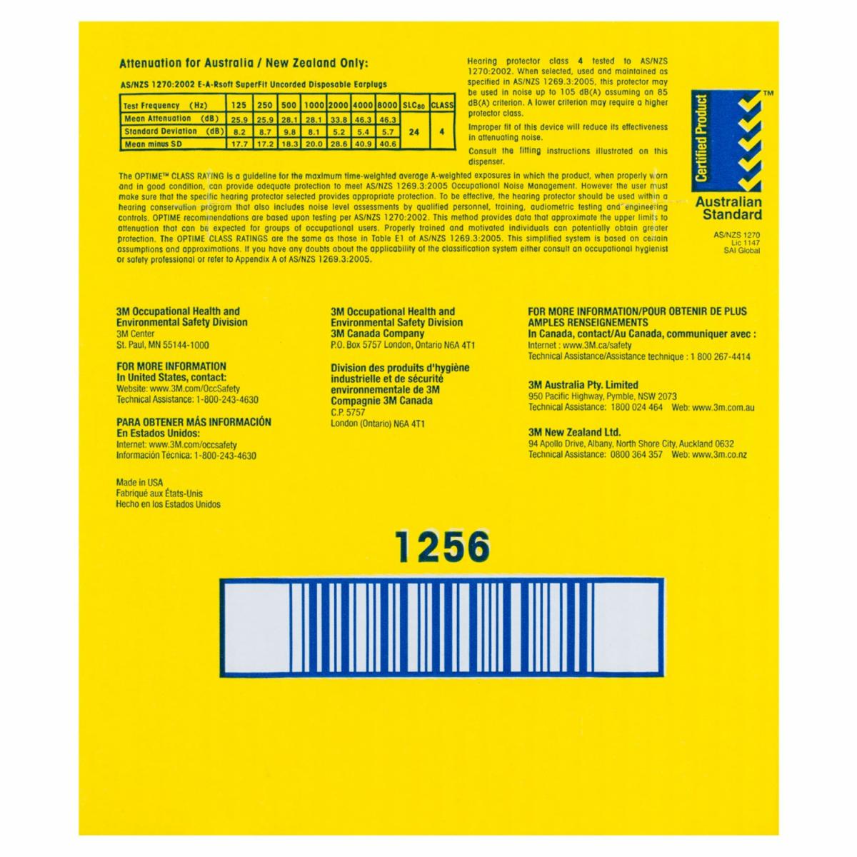 3M EARsoft SuperFit Uncorded Earplugs 312-1256 x 200 Pairs Bag Ear Plugs