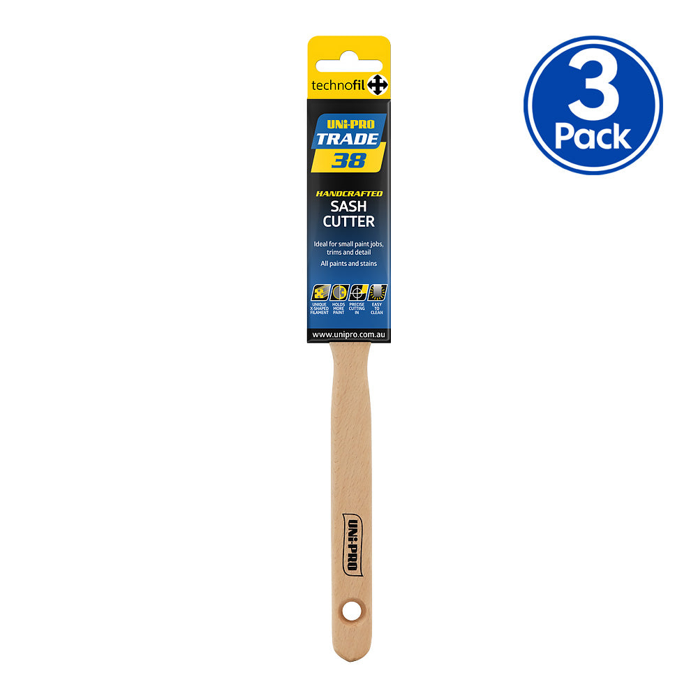 UNi-PRO Trade Sash Cutter Brush Paint 38mm Cutting In Angled Brush x3