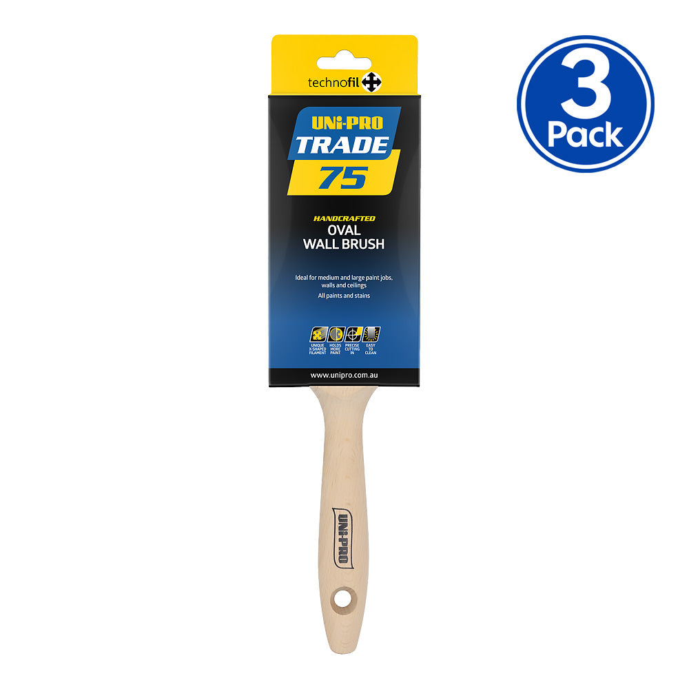 UNi-PRO Trade Oval Wall Brush 75mm Professional Paint Application x3