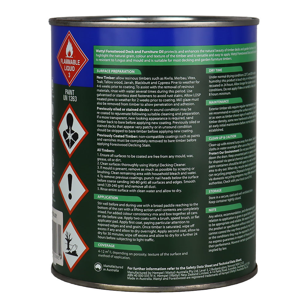 WATTYL Forestwood Deck & Furniture Oil Natural 1L Timber Oil