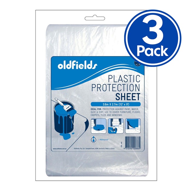 OLDFIELDS Plastic Protection Drop Sheet 3.6m x 2.7m x 3 Pack Seamless Waterproof