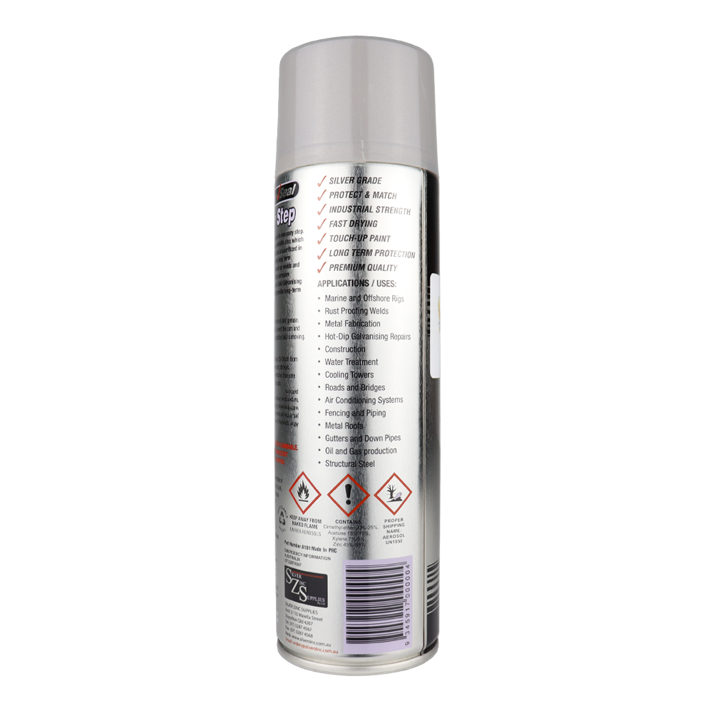 SILVER ZINC SUPPLIES 3 in 1 Cold Galvanising Metal Primer Silver 400g Aerosol 99% Zinc