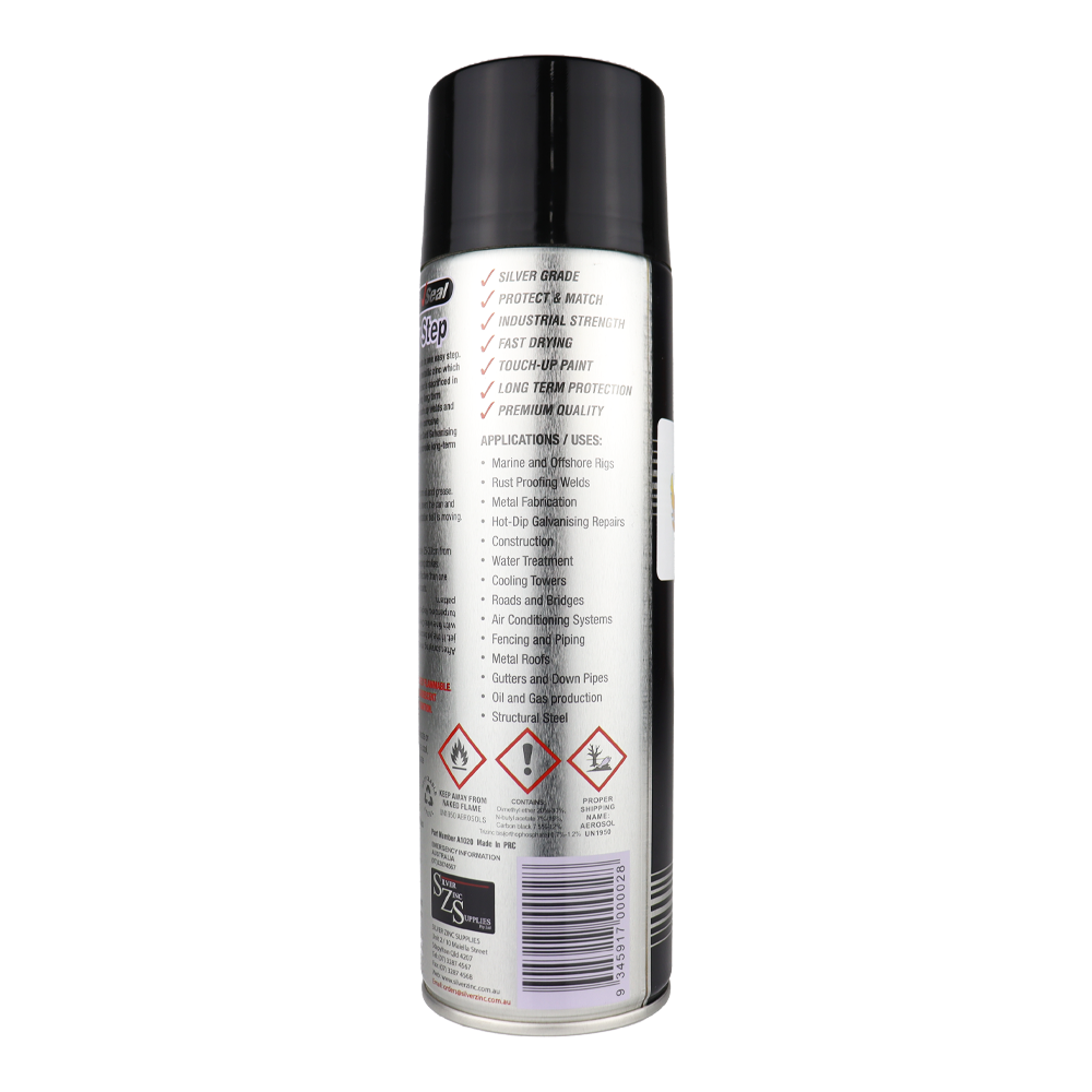 SILVER ZINC SUPPLIES 3 in 1 Cold Galvanising Metal Primer Black 400g Aerosol 99% Zinc