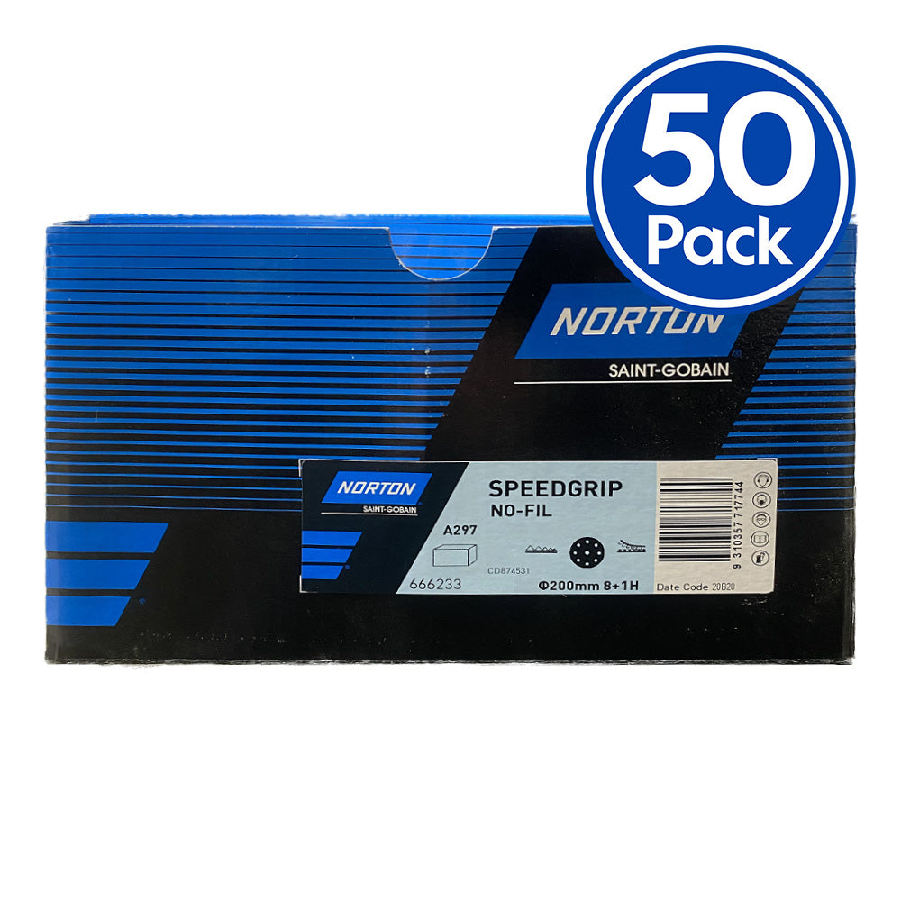 NORTON Speed Grip A297 Grit P36 200mm 8H Hole 50 Discs Hook & Loop Sandpaper