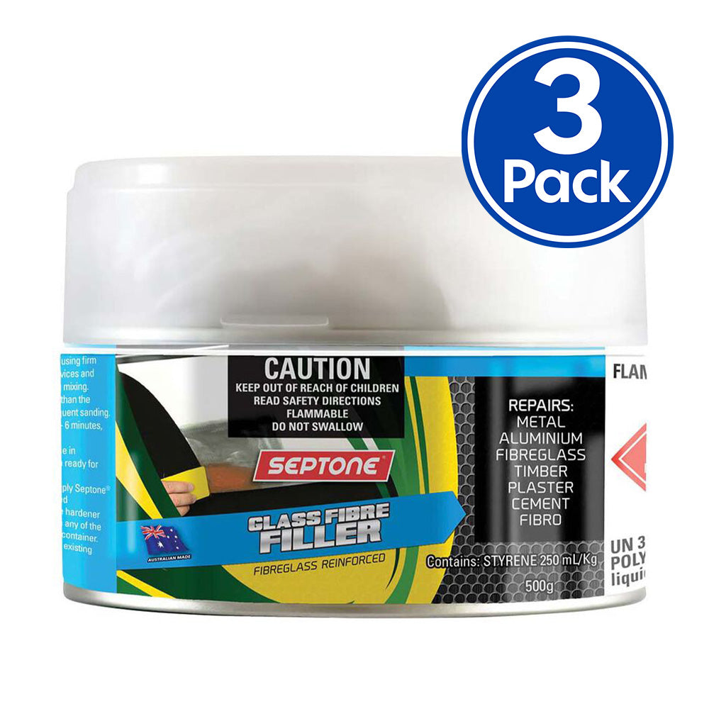 SEPTONE Glass Fibre Reinforced Polyester Filler Putty Bog with Hardener 500g x 3 Pack