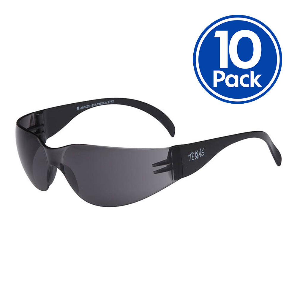 MAXISAFE Texas Safety Glasses with Smoke Lens 99.9% UV Protection x 10 Pack