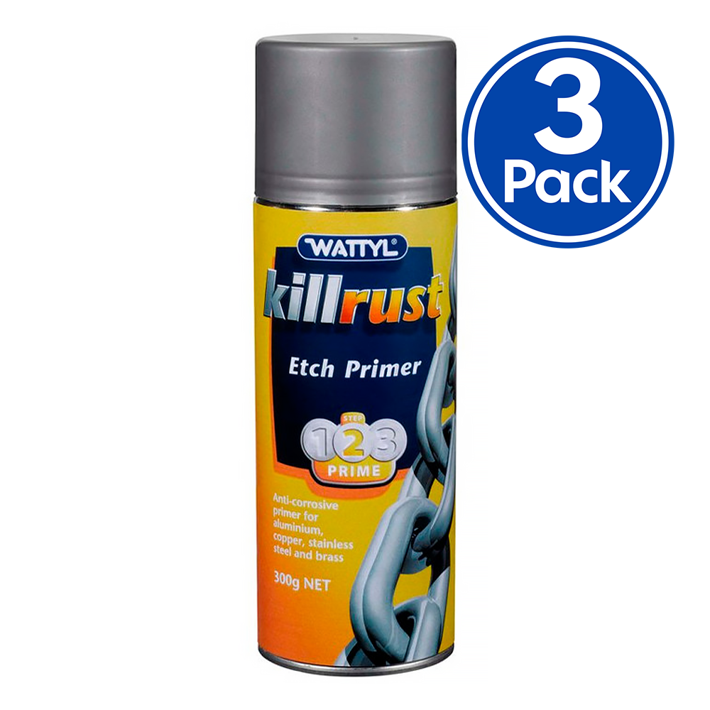 WATTYL Killrust Etch Primer Fast Drying Grey Aerosol 300g Anti Corrosive Epoxy x 3 Pack