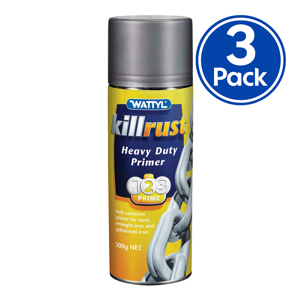 WATTYL Killrust Heavy Duty Primer Grey Aerosol 300g Rust Protection Primer x 3 Pack