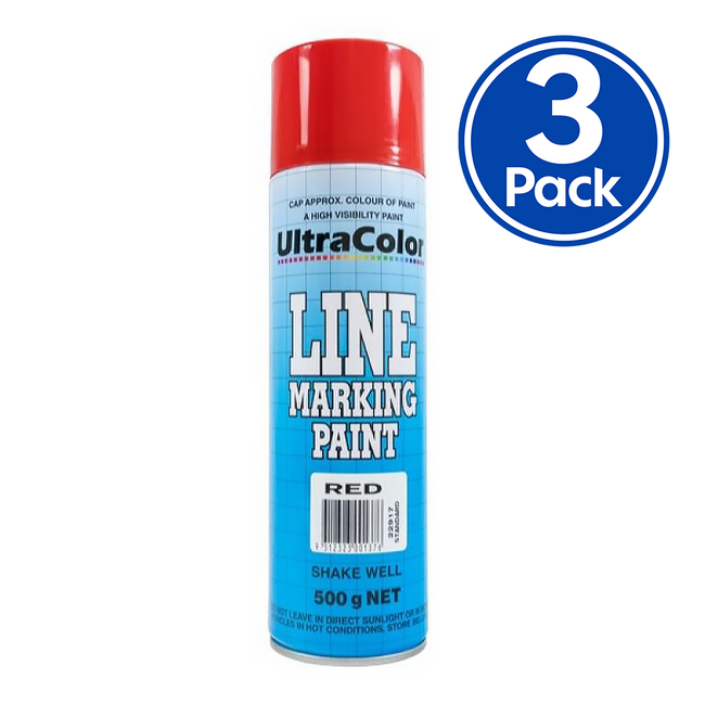 ULTRACOLOR Line Marking Spray Paint Red 500g Aerosol x 3 Pack