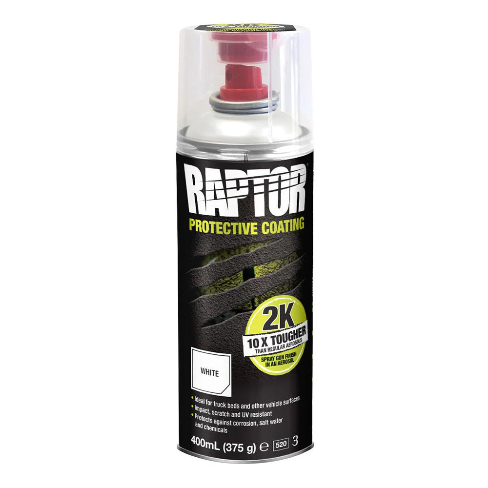 U-POL Raptor Tough Bedliner White Protective Coating 2K Component Aerosol 400mL