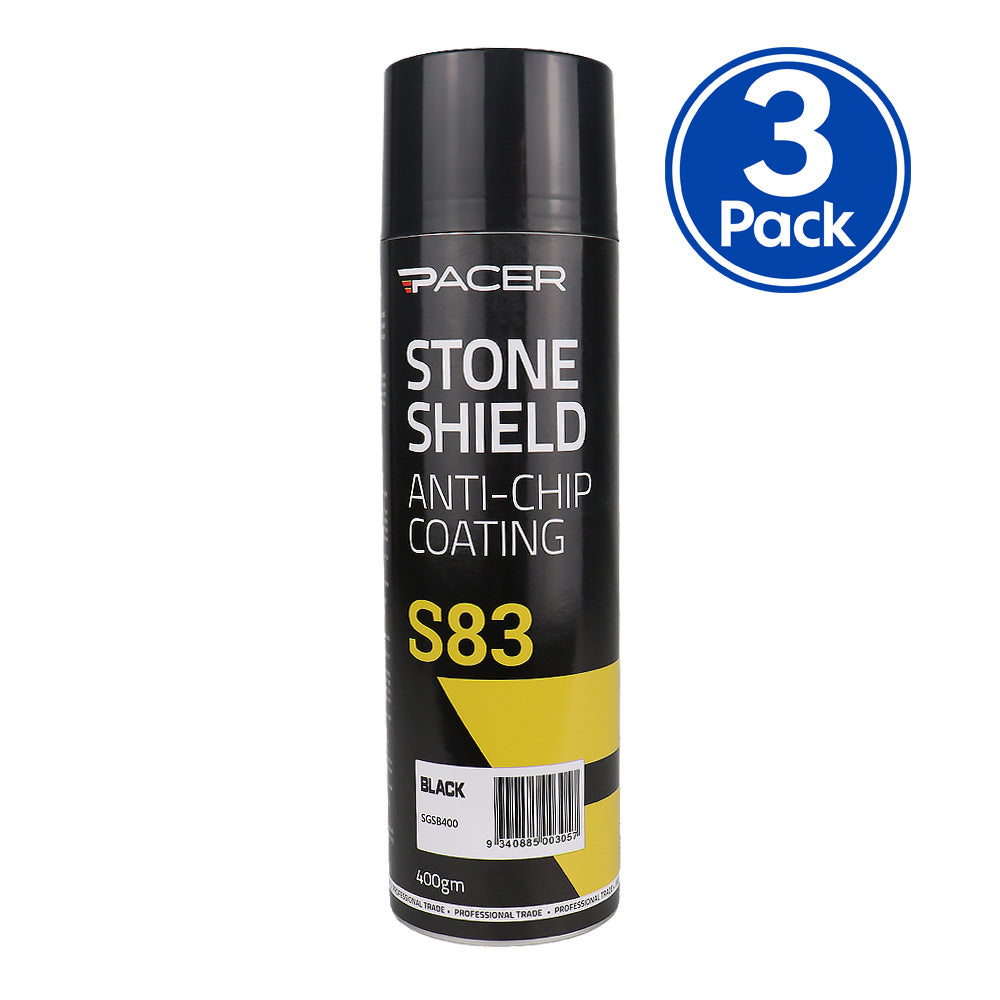 PACER Stone Shield S83 Black 400gm Aerosol Protective Coating Underbody Spray x3