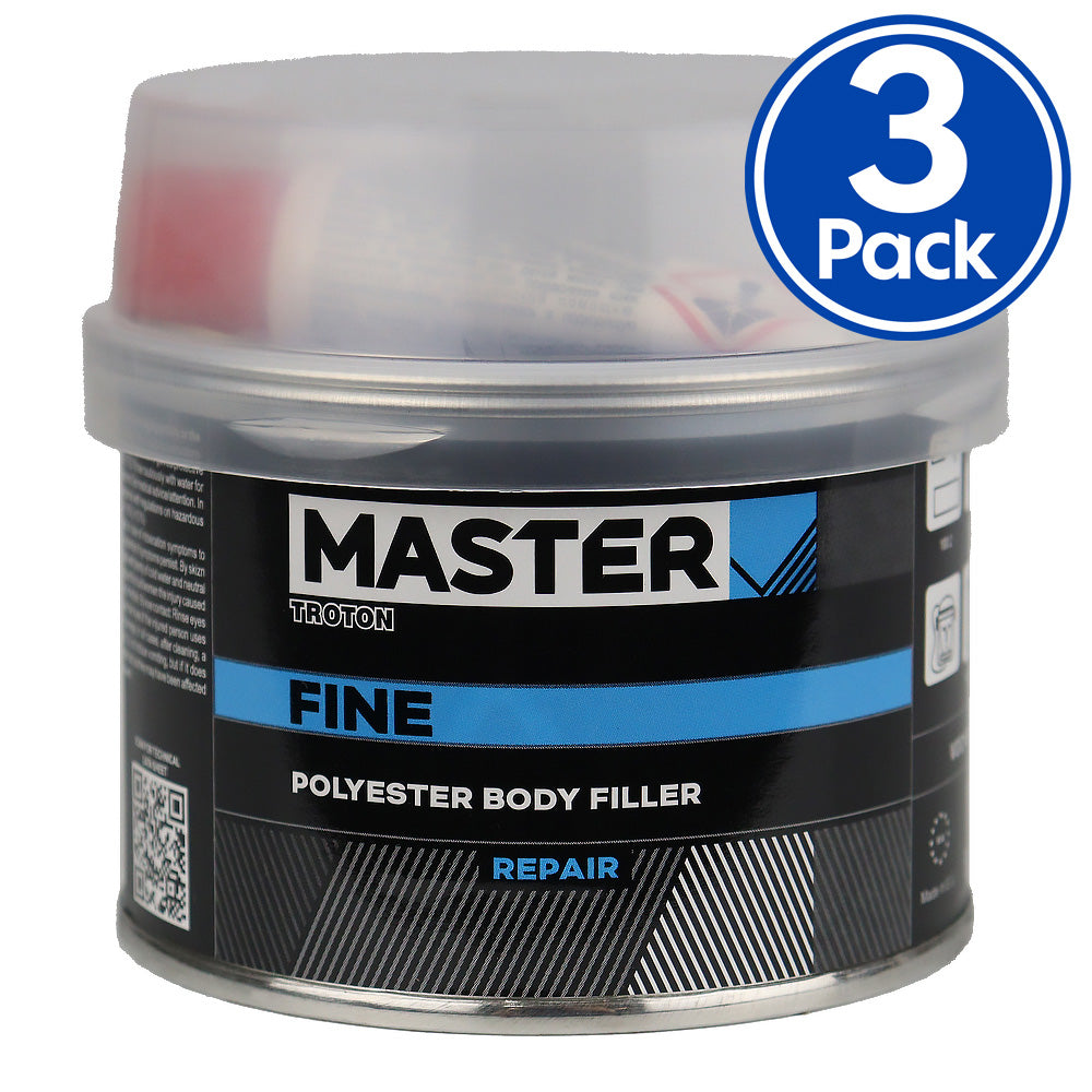 TROTON Master Fine Filler 250gm & Hardener x 3 Flexible Polyester Putty Repair