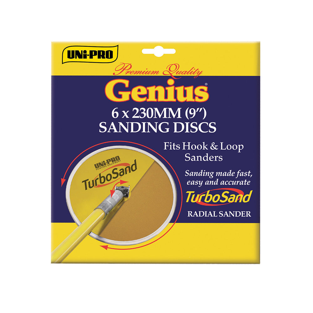 UNI-PRO Genius TurboSand 150G Medium Fine Sanding Discs 230mm x 6 Pack