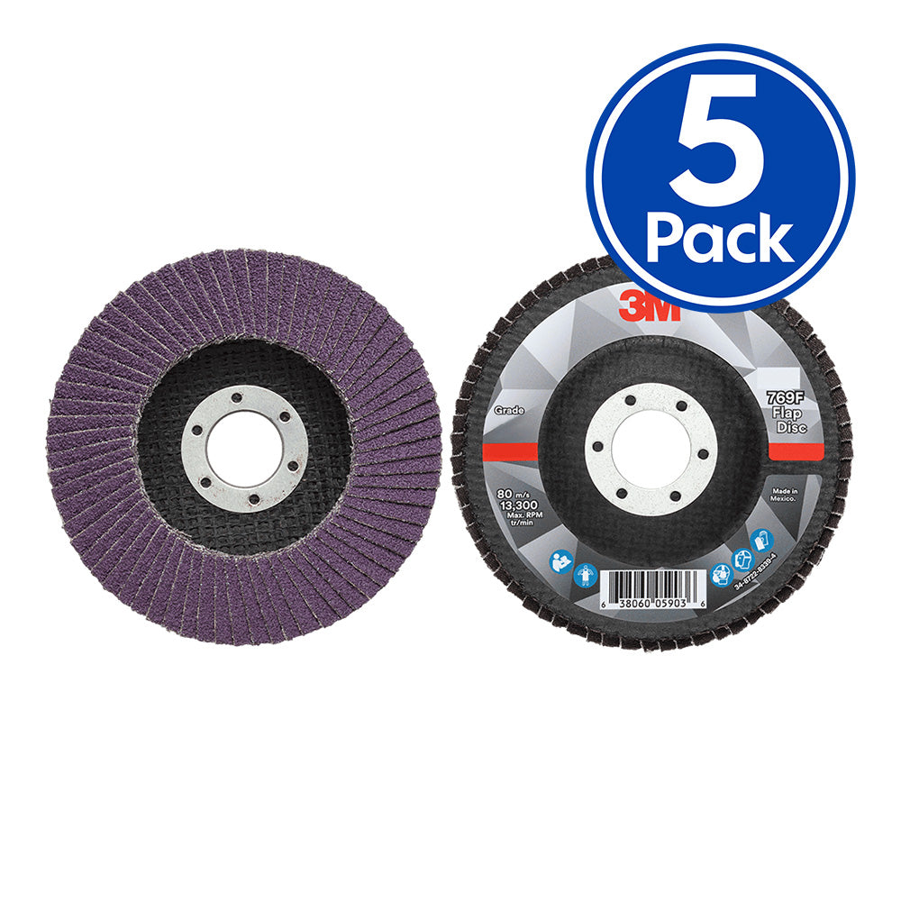 3M 769F Flap Disc 40 Grit 125mm x 22.3mm x 5 Pack Purple Center Metalwork
