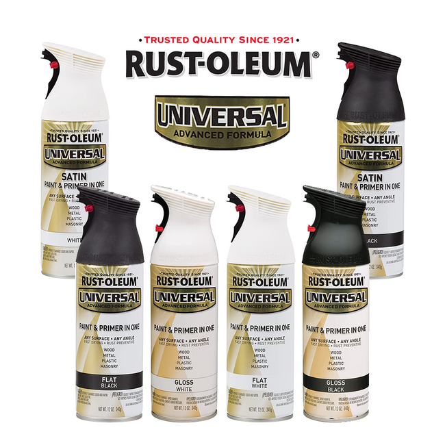 RUST-OLEUM Universal Paint & Primer Spray Paint 340g Aerosol Gloss Satin Flat Black White