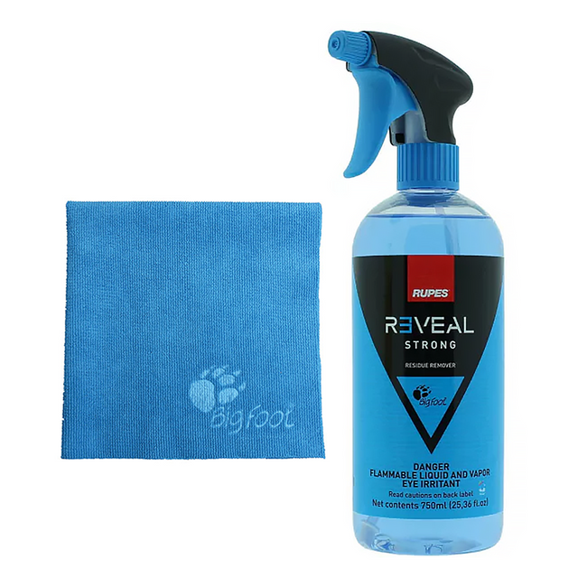 RUPES Reveal Strong Residue Remover 750ml Spray & Blue Microfibre Cloth Kit